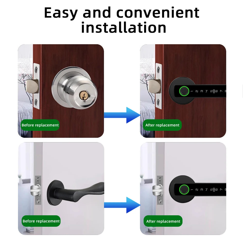 RAYKUBE M5 Tuya BLE Smart Fingerprint Door Lock Digital Electronic Lock with Password/Key/IC Card/ Smartlife/ Tuya APP Unlock