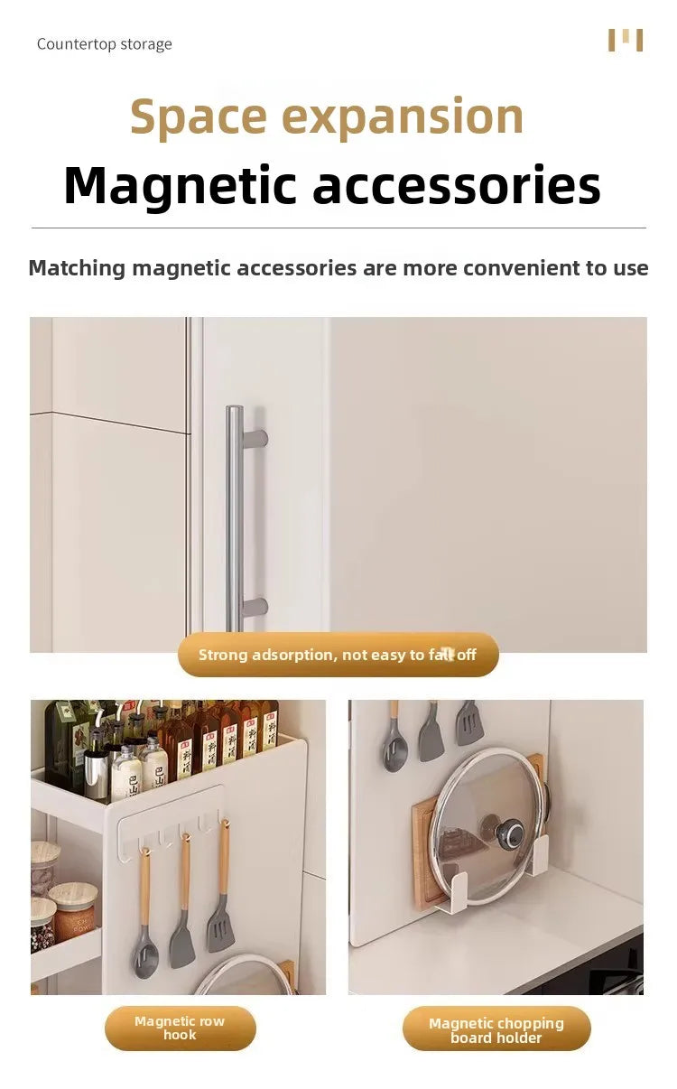 Kitchen Pull-out Spice Rack Countertop Multifunctional Seasoning Storage Rack Dustproof Ultra-Narrow Box Cabinet