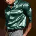 Fashion Autumn Satin Silk Solid Color Long Sleeve Single Breasted Shirt Wedding Party Business Shirts Camisas De Hombre For Men