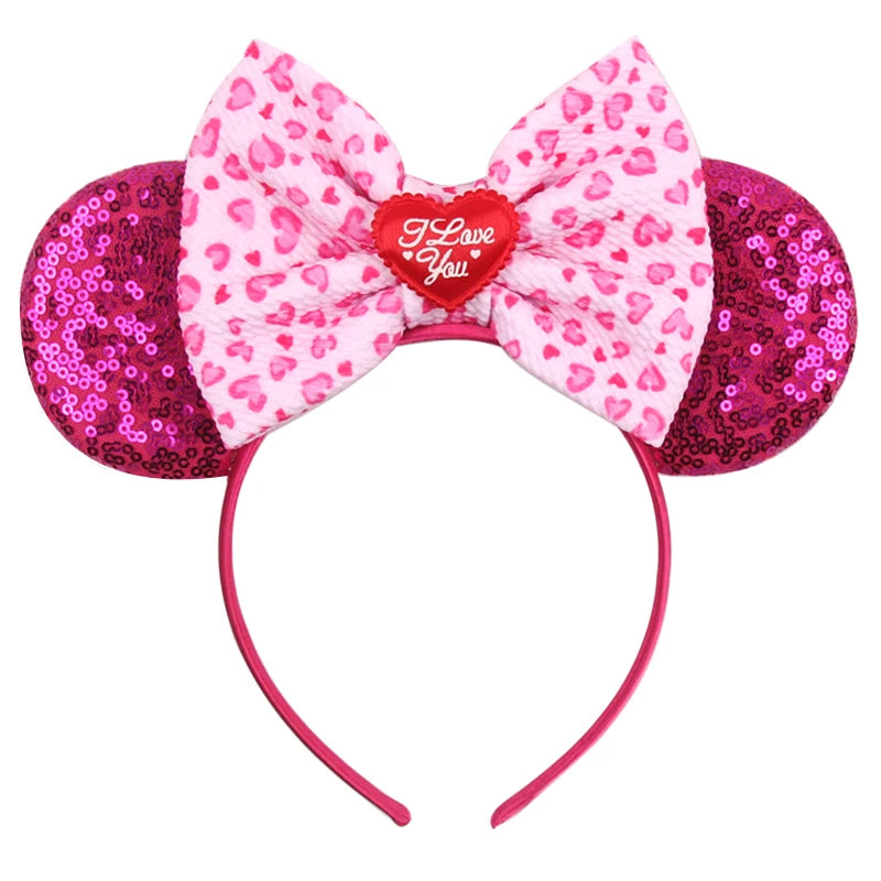 New Valentine's Day Mouse Ears Headband For Girls Women Sequins Love 5"Bow Hairbands Festival Party DIY Hair Accessories Femmes