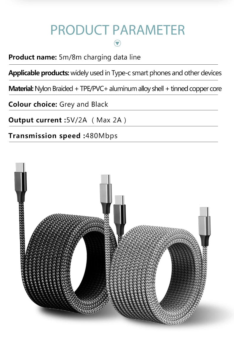 60W 1m/2m/3m/5m Dual-head Type-C Fast Charging Data Cable Mobile Phone Accessories Data Transmission for Samsung Huawei Millet