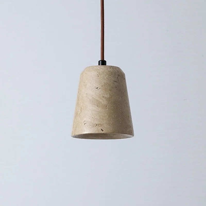 IWHD Yellow Travertine Stone LED Pendant Lamp Living Dining Room Table Inside Retro Wood Hanging Lights Fixture Lampara Colgante