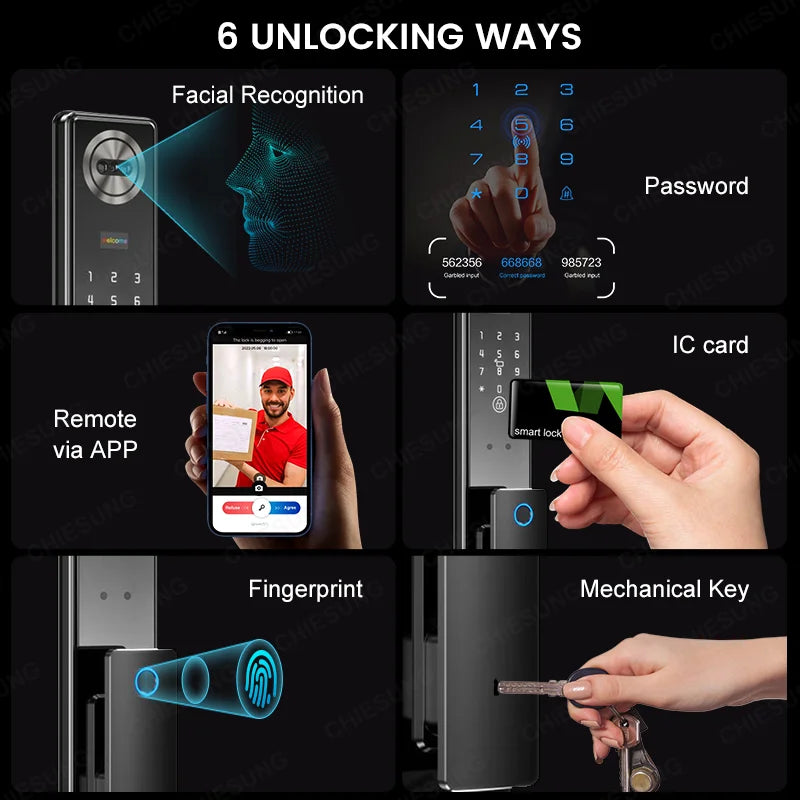 Wifi Tuya APP 3D Face Recognition Smart Door Lock With Camera Video Call Voice Intercom Digital Door Lock Automatic Door Lock
