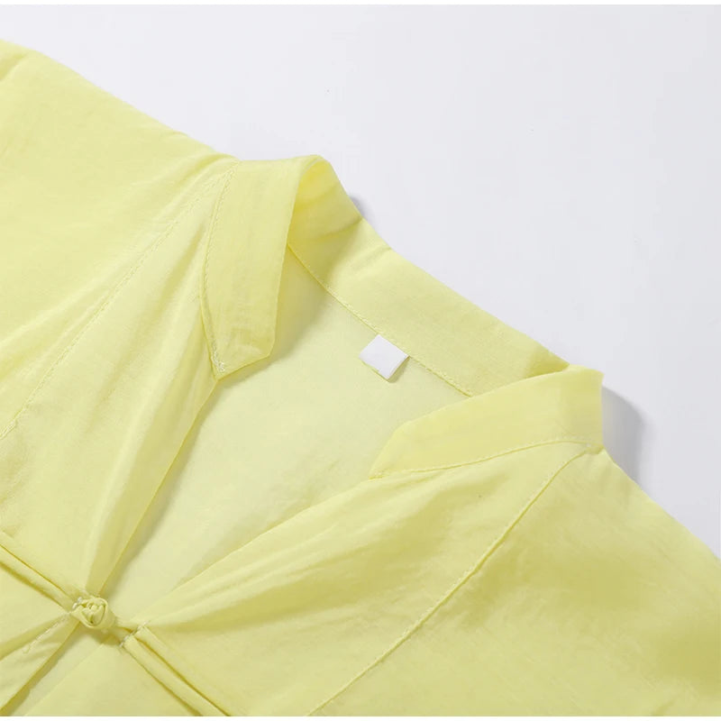 Loose Women's Frog Buttons Mandarin Shirts See Through Stand Collar Full Sleeve Blouses 2026 Summer Lady Cotton Linen Outwear