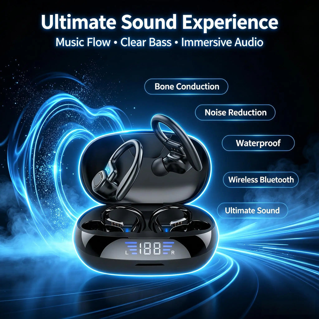 Wireless Bluetooth Headphones Bone Conduction Noise Reduction HiFI Stereo Effects Waterproofing Headset with Mic for Run Walk