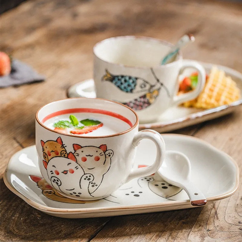 Cartoon Breakfast Tableware Set Single Ceramic Cute Oat Milk Cup Breakfast Cup Can Be Heated in Microwave Oven