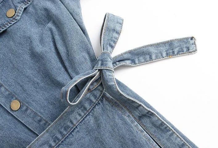 2026 Summer New Slimming Short Sleeve Midi Denim Dress Stylish Trendy Waist Cinching Women's Popular Wear