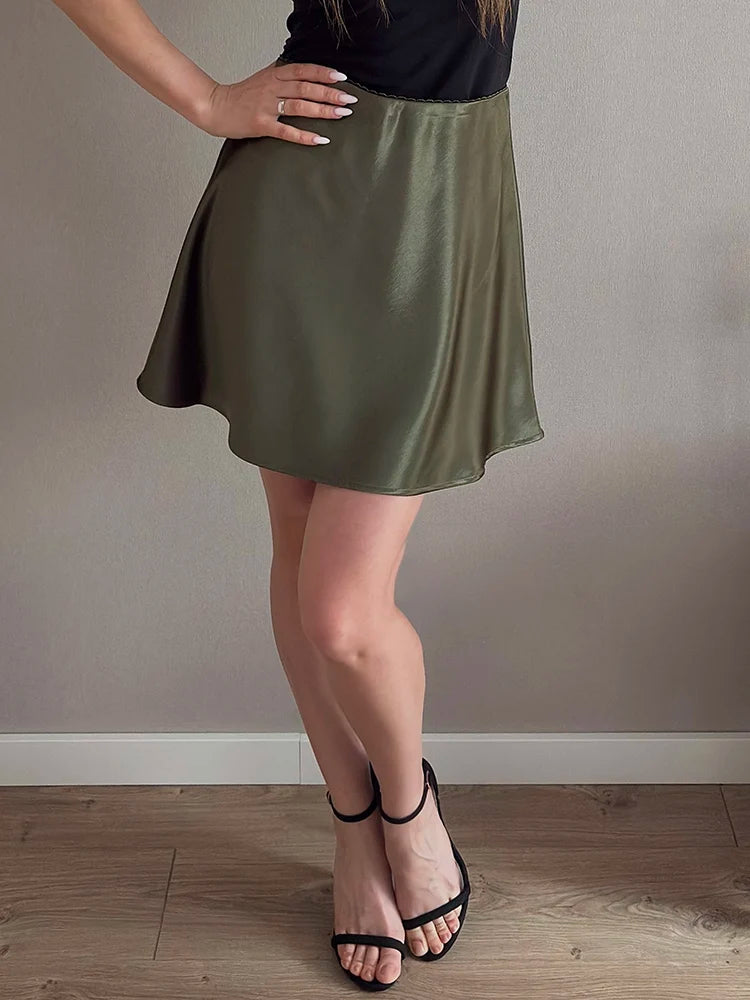 Summer Short Skirts For Women Office Wear Black A Line Luxury Mini Satin Skirt Ladies High Waist Simple Women's Skirts Silk