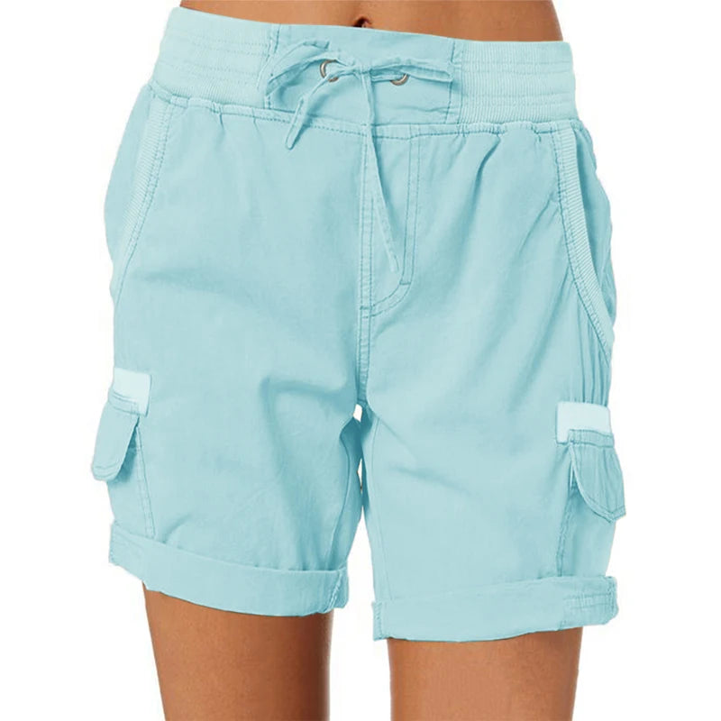 Womens Cargo Pants Shorts Soft Comfortable Casual Cotton Elastic Waist Shorts Summer Bottoms Jeans High Waisted Cargo Pants