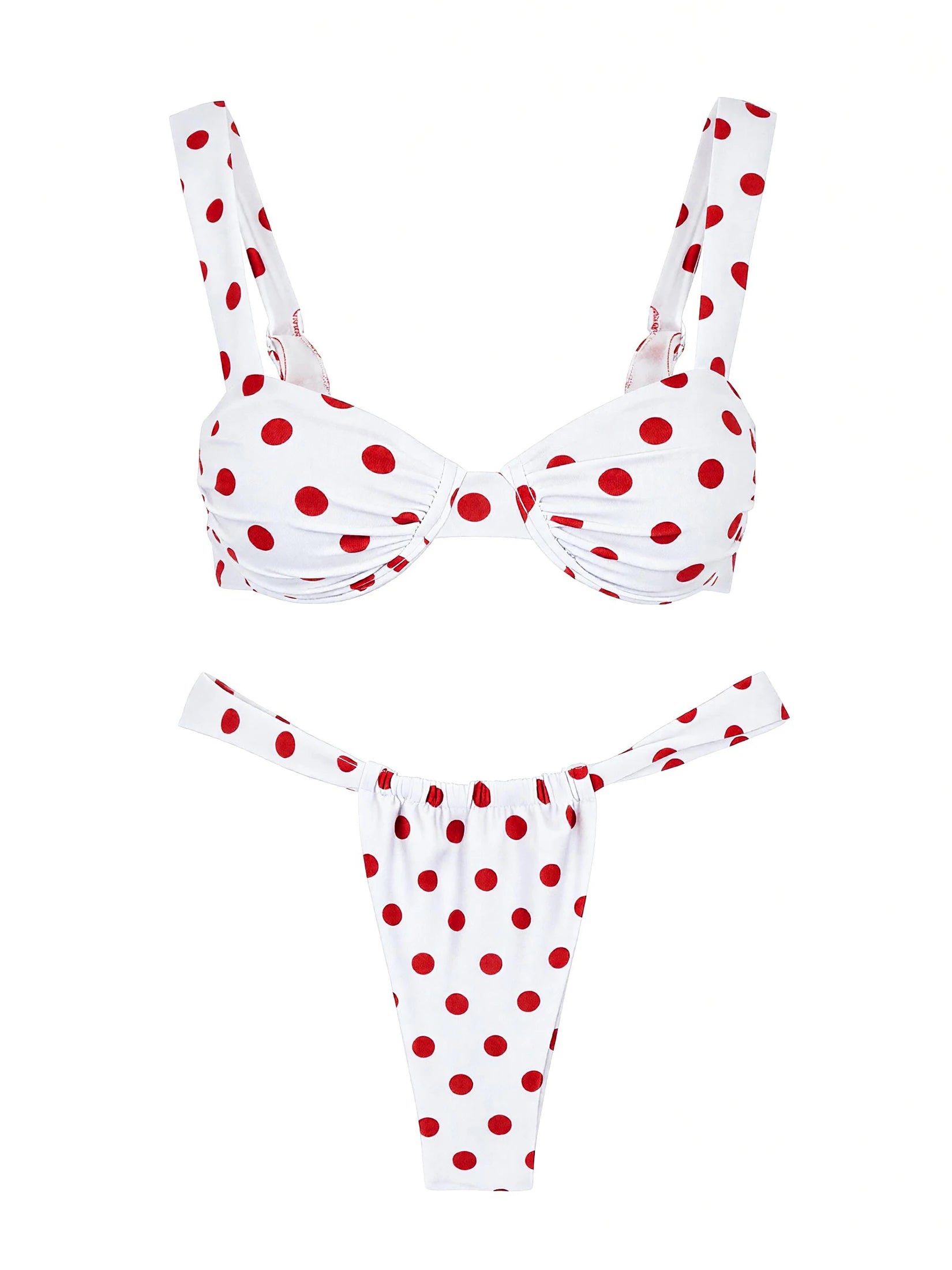 Retro Brown Dot Bikini Sexy Off Shoulder Swimwear Women High Cut Thong Biquini Set Luxury Summer Vacation Beach Bathing SuitK337