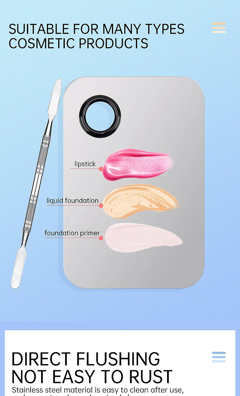 Makeup Mixing Palette Stainless Steel Foundation Lipstick Eye Shadow Mixer Palette with Spatula Rod Color Stick Beauty Tools Set
