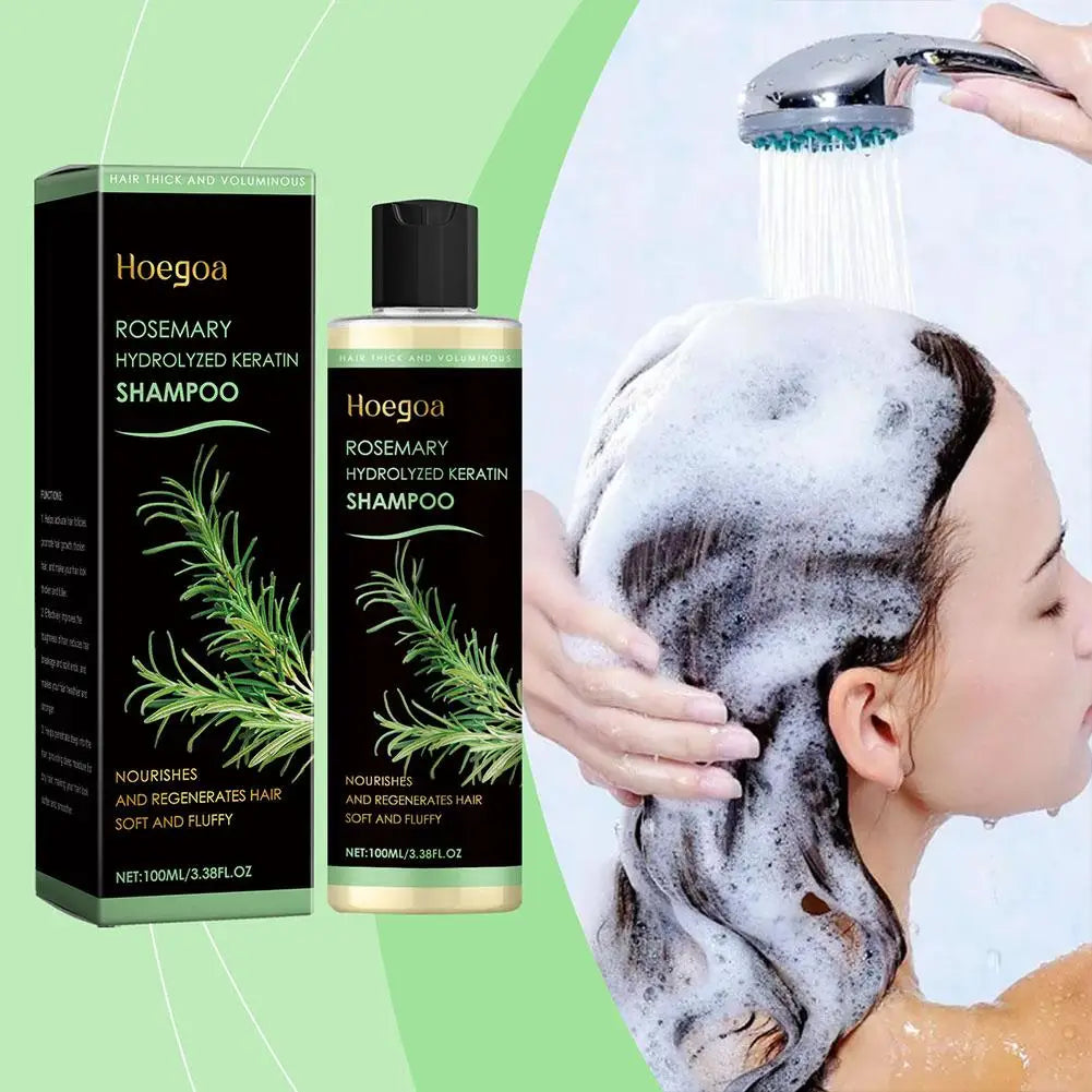 Hoegoa Rosemary Hydrolyzed Keratin Thickening Shampoo 100ml,Nourishing Volumizing Hair Regrowth Treatment for Thinning Hair