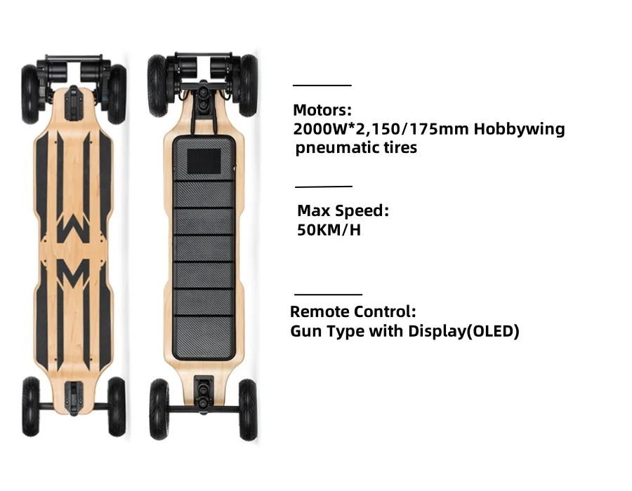 3500W*2 Belt Motor 15Ah Battery High Speed Electric Maple Bamboo Deck 50KM Range Mountain Long Board Skateboard