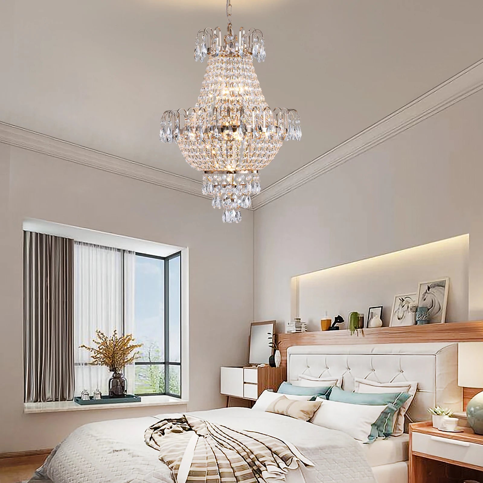 ARLGSITE Luxury Gold Crystal Chandelier Elegant Dazzling K9 Crystals Ceiling Light for Living Room Dining Room Hallway-Gold