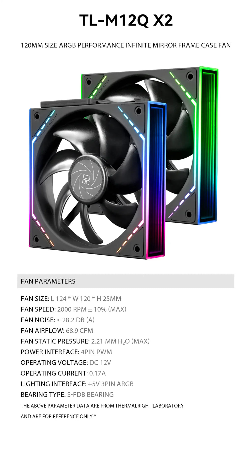 Thermalright TL-M12Q X2 120mm PC Case Cooling Fans, Daisy-Chain | 2000RPM | High Airflow | ARGB | Dual Infinity Mirrors Lighting