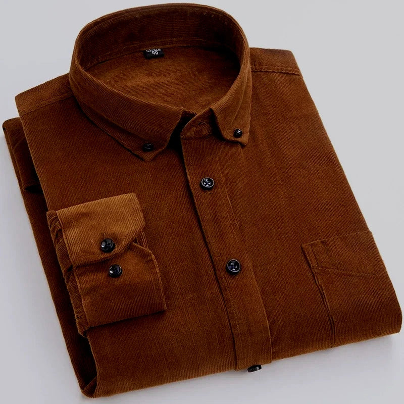 2025 Cotton Corduroy Casual Warm Solid  Shirt Long Sleeve Winter Regular Fit Mens Men's Shirts with Pokets