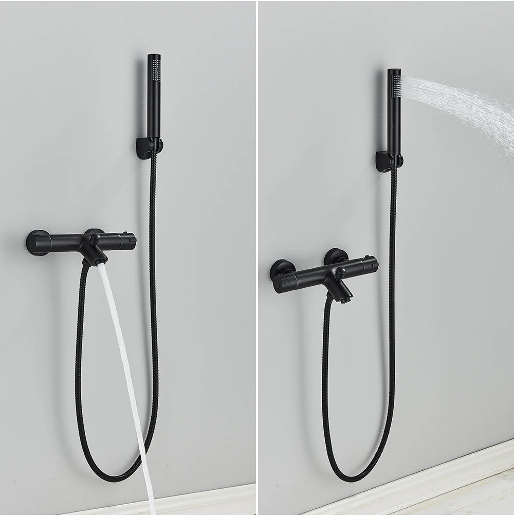 Thermostatic Shower Set Black/Chrome Brass Wall Mounted Bathroom Shower Thermostat Mixer Valve Handle Spray Bathroom Accessories