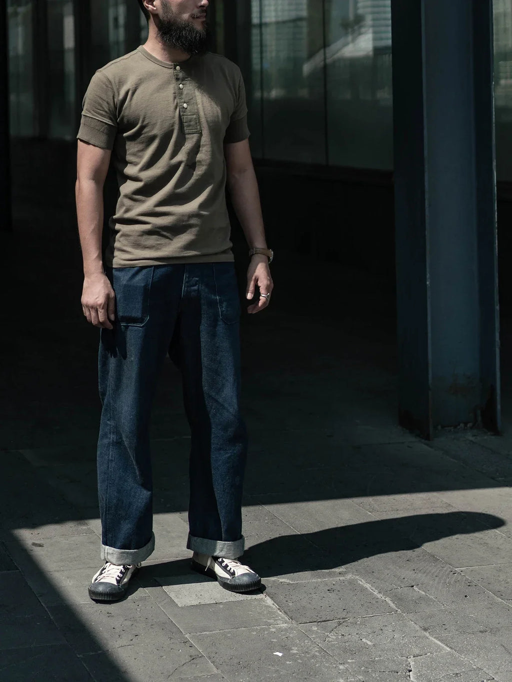 Bronson Vintage Short Sleeve Henley T-Shirt Retro Style Mens Cotton Tee Shirt