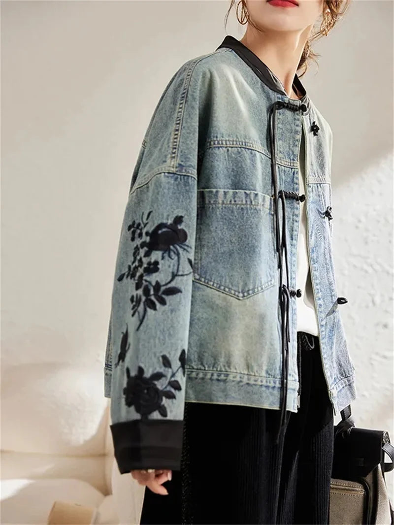 Denim Jacket For Women in Spring and Autumn 2024 New Embroidered Chinese Style Fashion Versatile Denim Clothing High-end women's