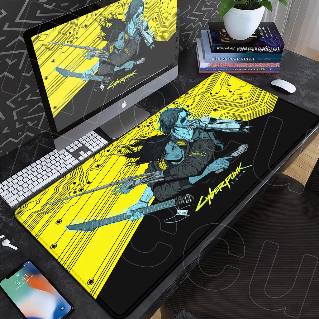 Black Gaming Mousepad XXL Rubber Non-slip Office Deskmat Anime Girl Playmat C-Cyberpunks Style Lock Edge PC Keyboard Accessories