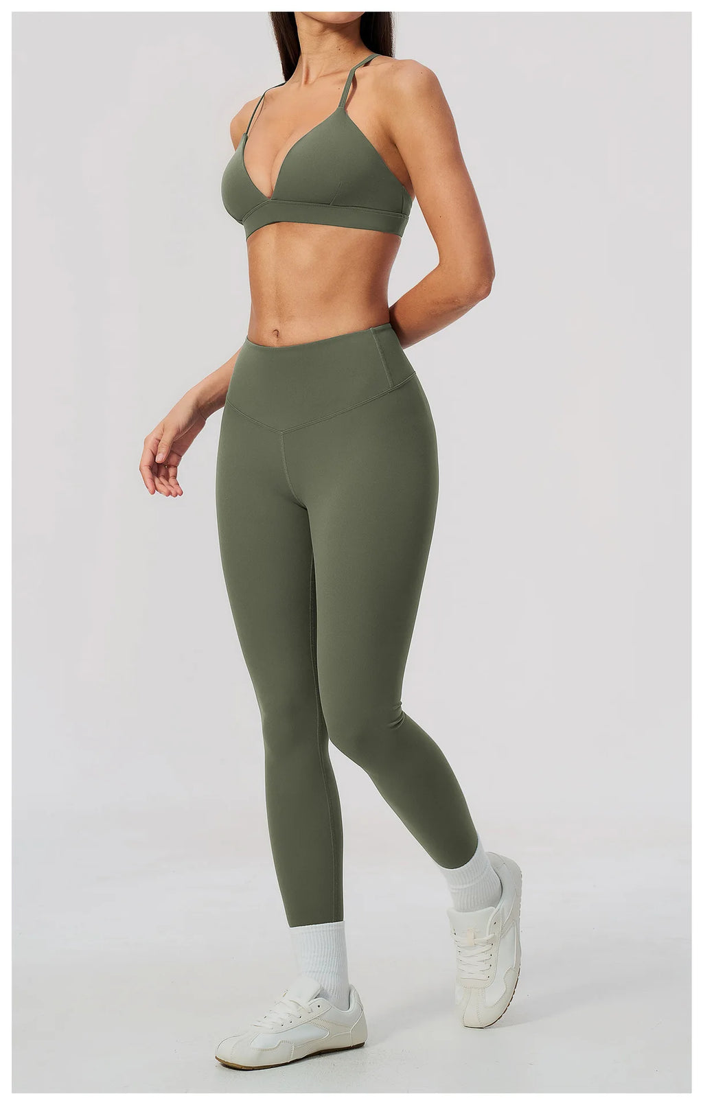 Woman Yoga Set Fitness Suit 2PCS Gym Clothing Running Workout Sportswear Outfit Tracksuit Set V Neck Cross Back High Waist Pants