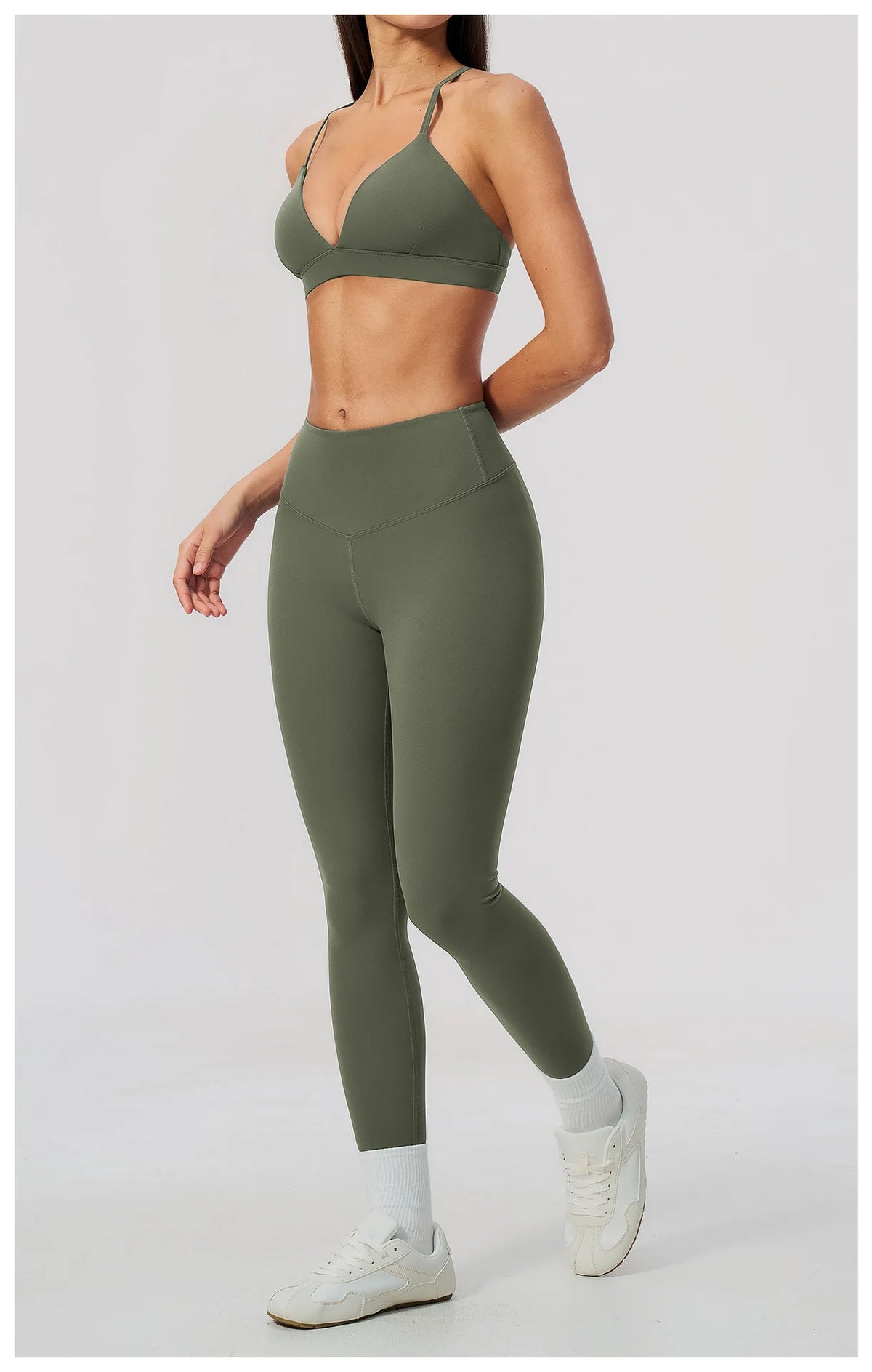 Woman Yoga Set Fitness Suit 2PCS Gym Clothing Running Workout Sportswear Outfit Tracksuit Set V Neck Cross Back High Waist Pants