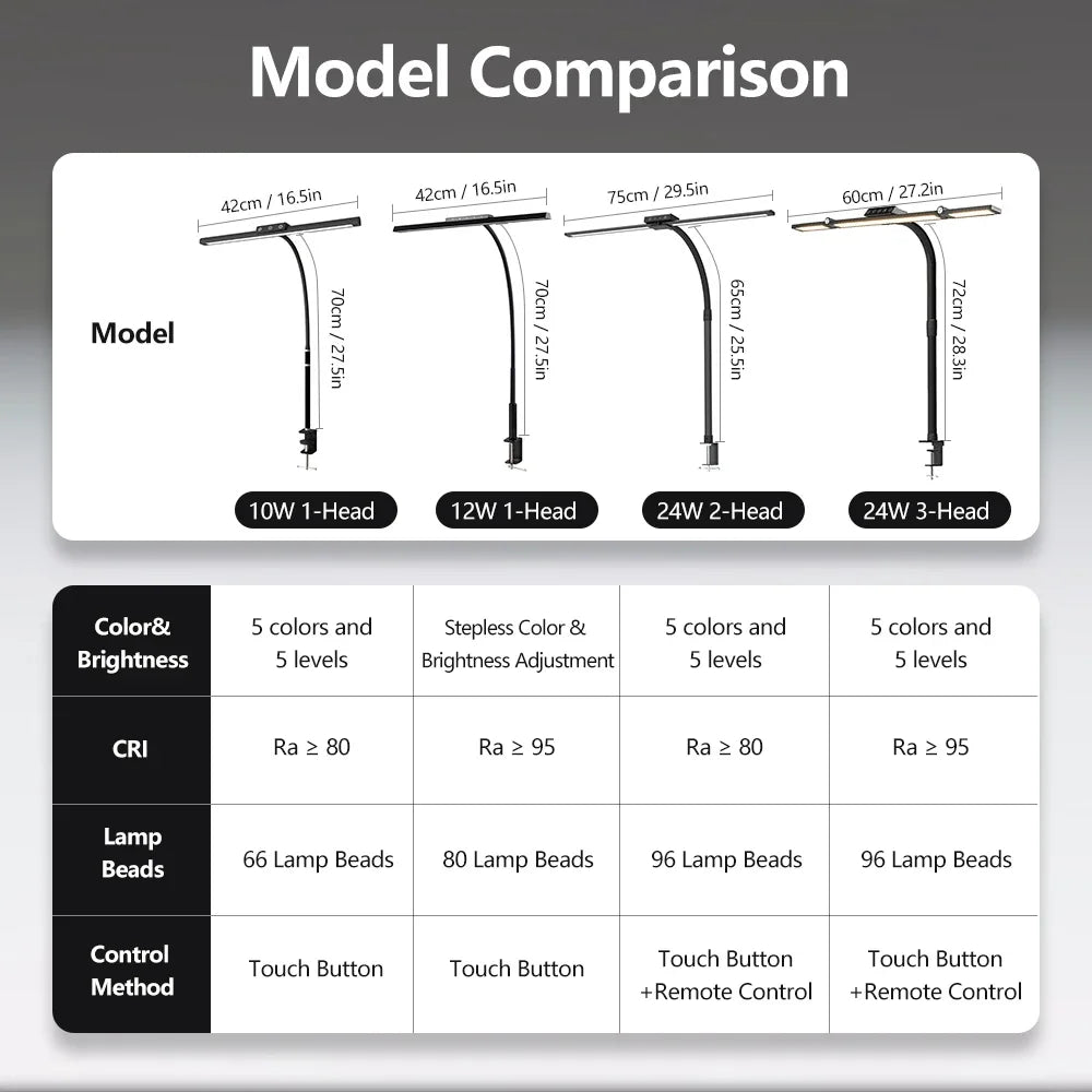 LED Full-Spectrum Eye-caring Desk Lamp with Flexible Gooseneck Stepless Dimming Flicker-Free Touch Control Desk Lamp for Home