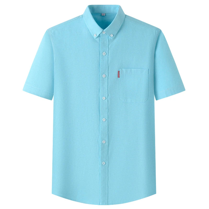 5XL 4XL Men Shirt Short Sleeves with Pockets Summer Business Solid Color Oxford 100% Cotton Men Shirt Short Sleeves White Shirt