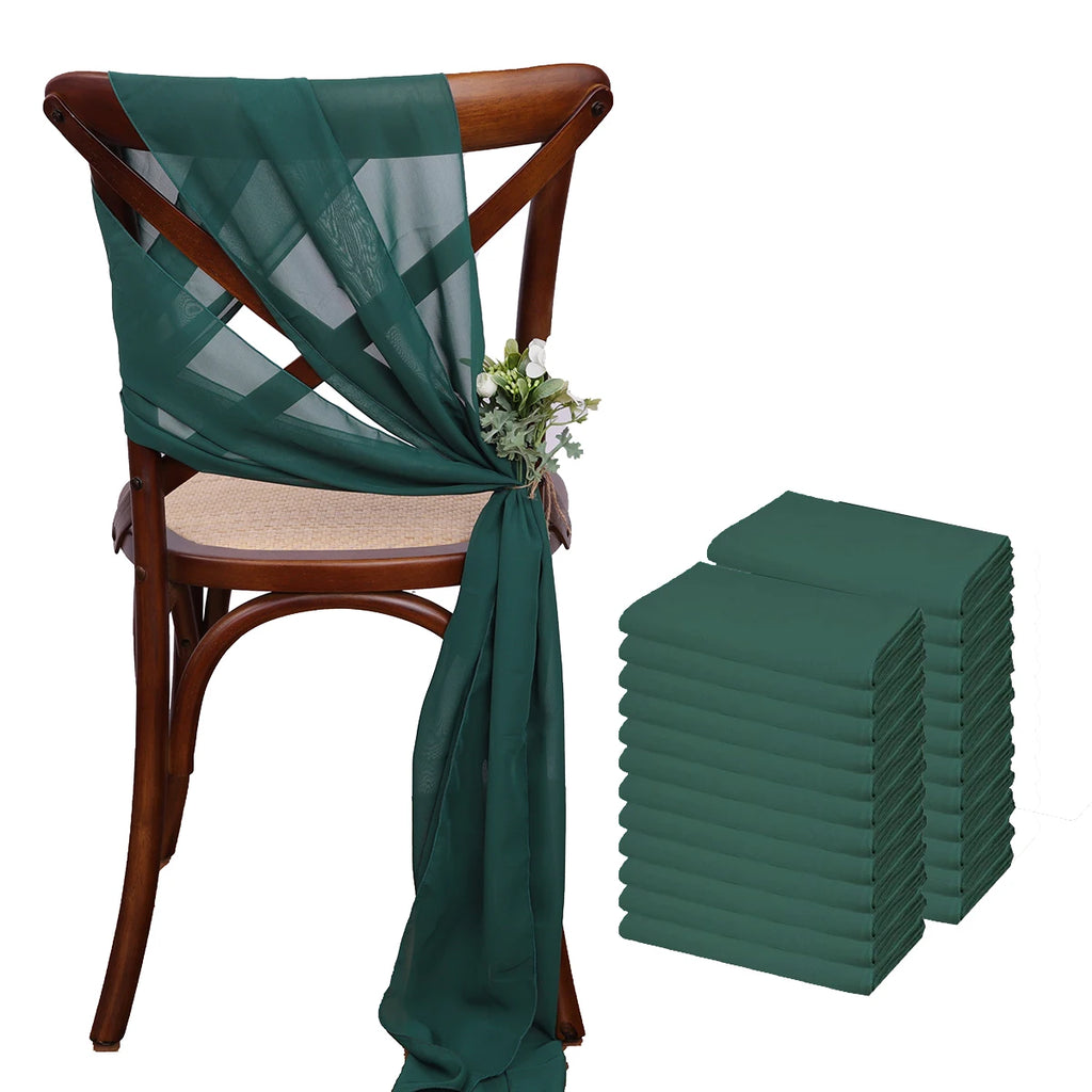 12 Pcs 17x275cm Green  Chiffon Chair Sashes  Wedding Chair Covers Ribbon Wedding Party Aisle Chair Decor