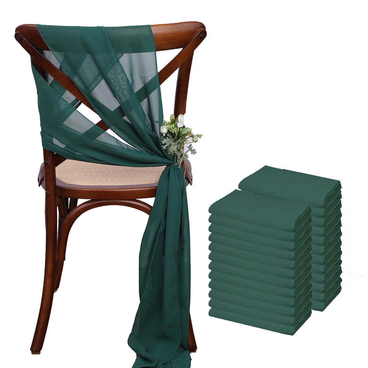 12 Pcs 17x275cm Green  Chiffon Chair Sashes  Wedding Chair Covers Ribbon Wedding Party Aisle Chair Decor