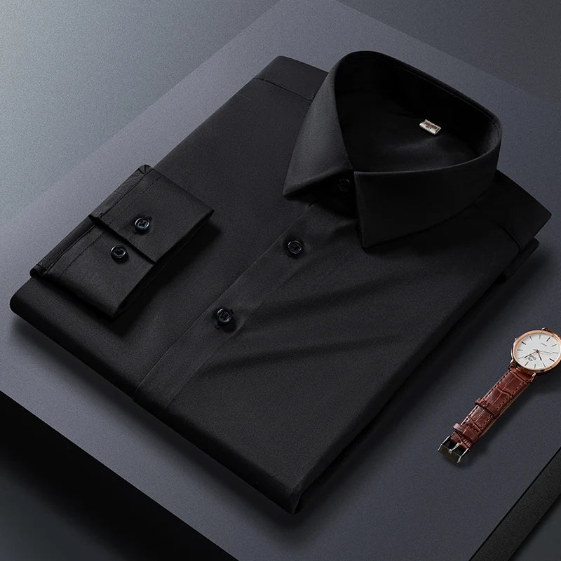Men Shirt Glossy Long Sleeve Plus Size 5XL 6XL 7XL Oversize Loose Casual Dress Shirt Autumn Comfortable Office Work Business