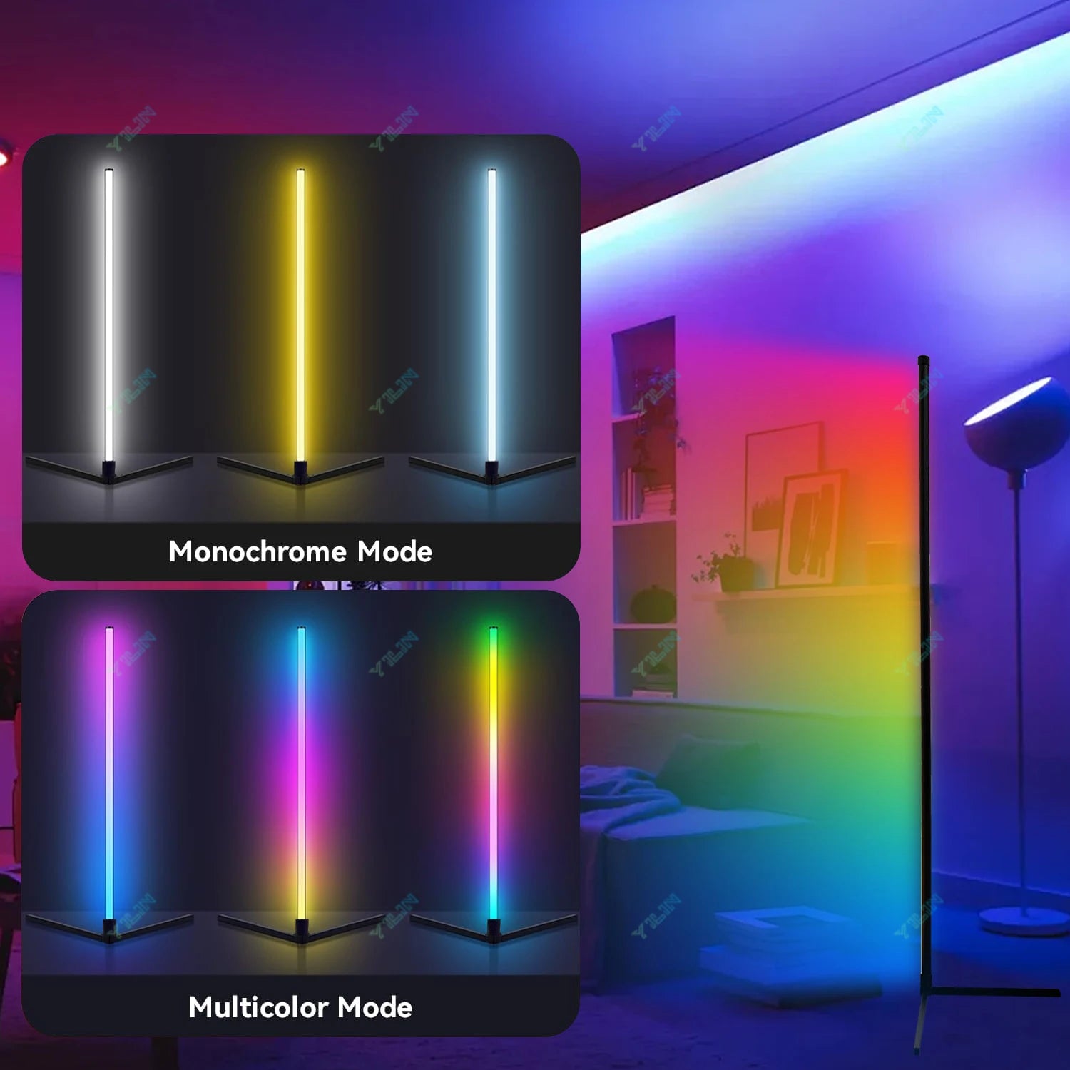 Reinforced Lamp Body 165cm Smart RGB LED Floor Lamp With Sunset Lamp APP Control Music Sync Color Change Standing Mood Light