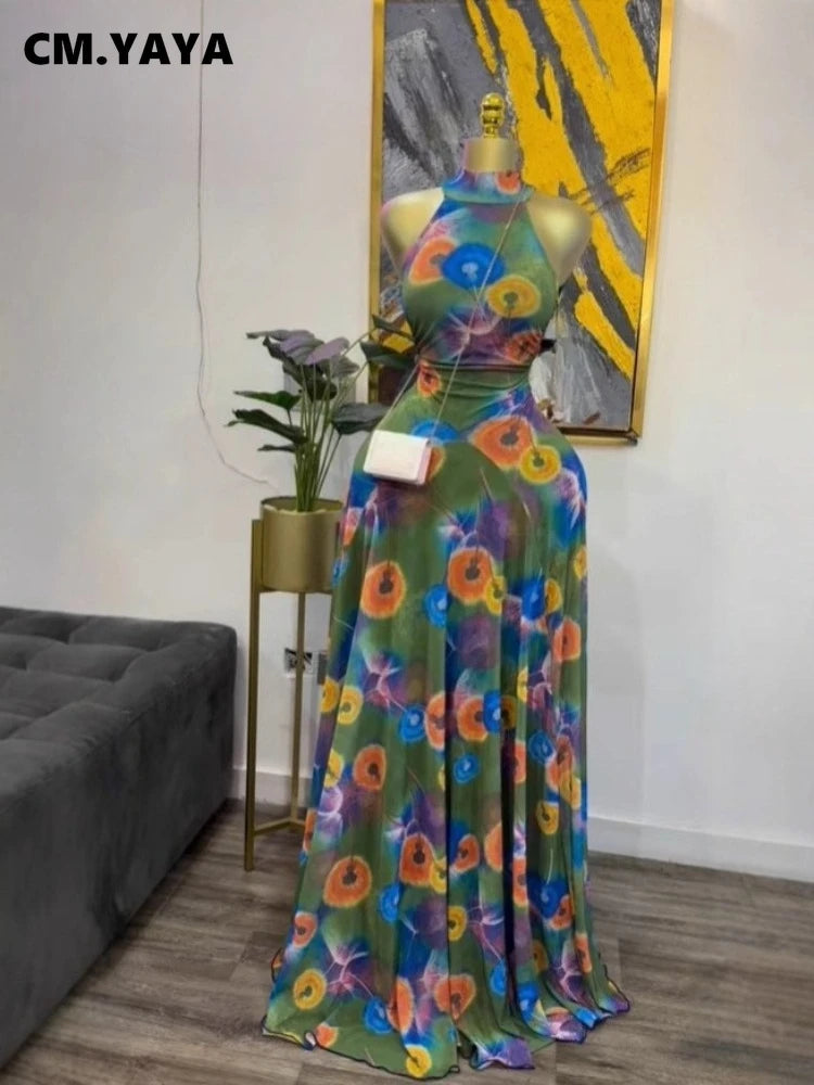 GLCMYAYA 2025 Fall Women O-neck Sleeveless Print Mermaid Maxi Dress Evening Birthday Beach Sexy Night Party Long Dresses