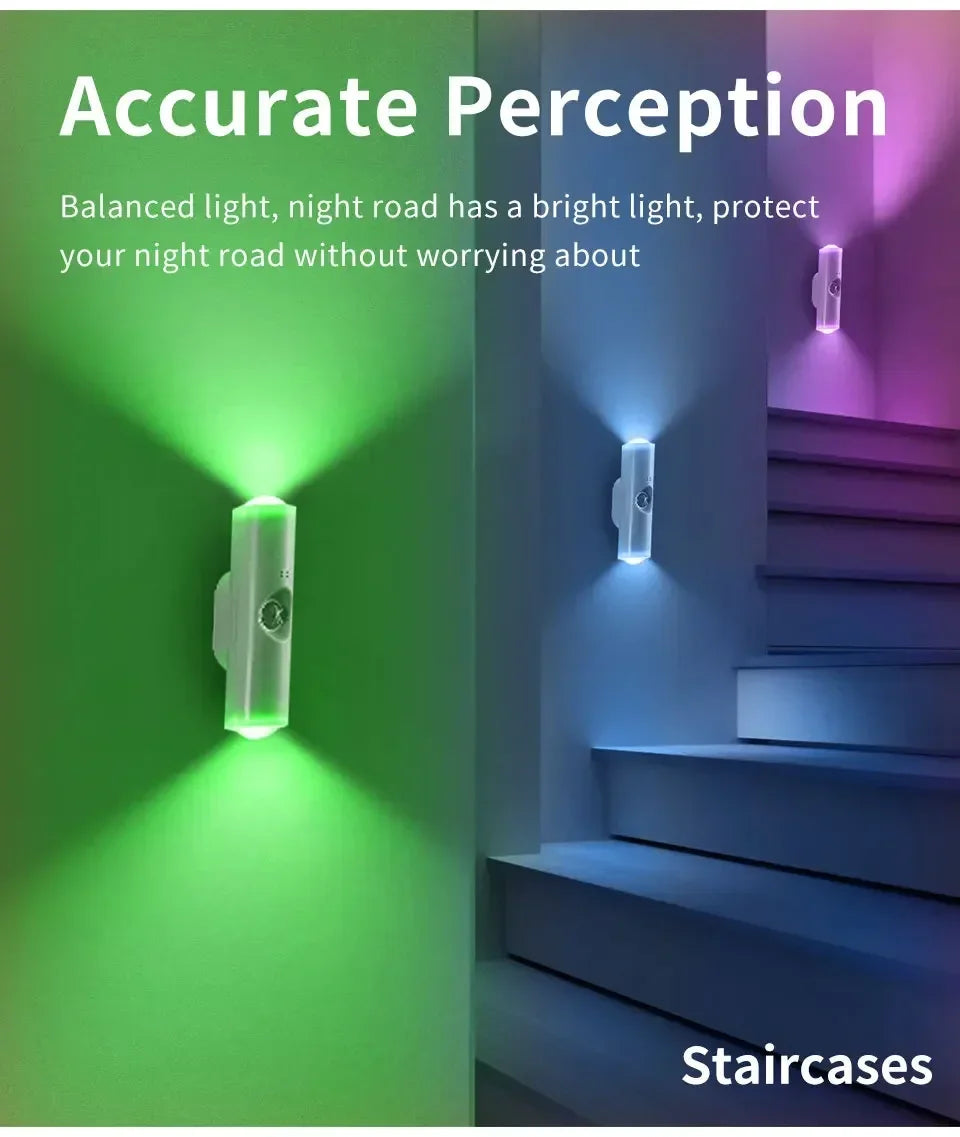 Magnetic LED Wall Lamp RGB Sunset Lamp Rechargeable Night Light with Motion Sensor for Stairs Cabinet Hallway Bedroom Room Decor
