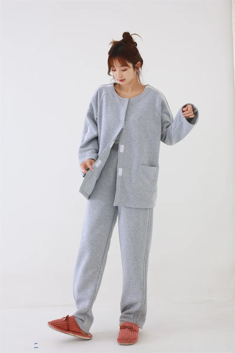 Easy Wear Care Pants for Elderly with Fall/Winter Thin Velvet Paralysis Bedridden Patients and Leg Fracture/Operation Recovery