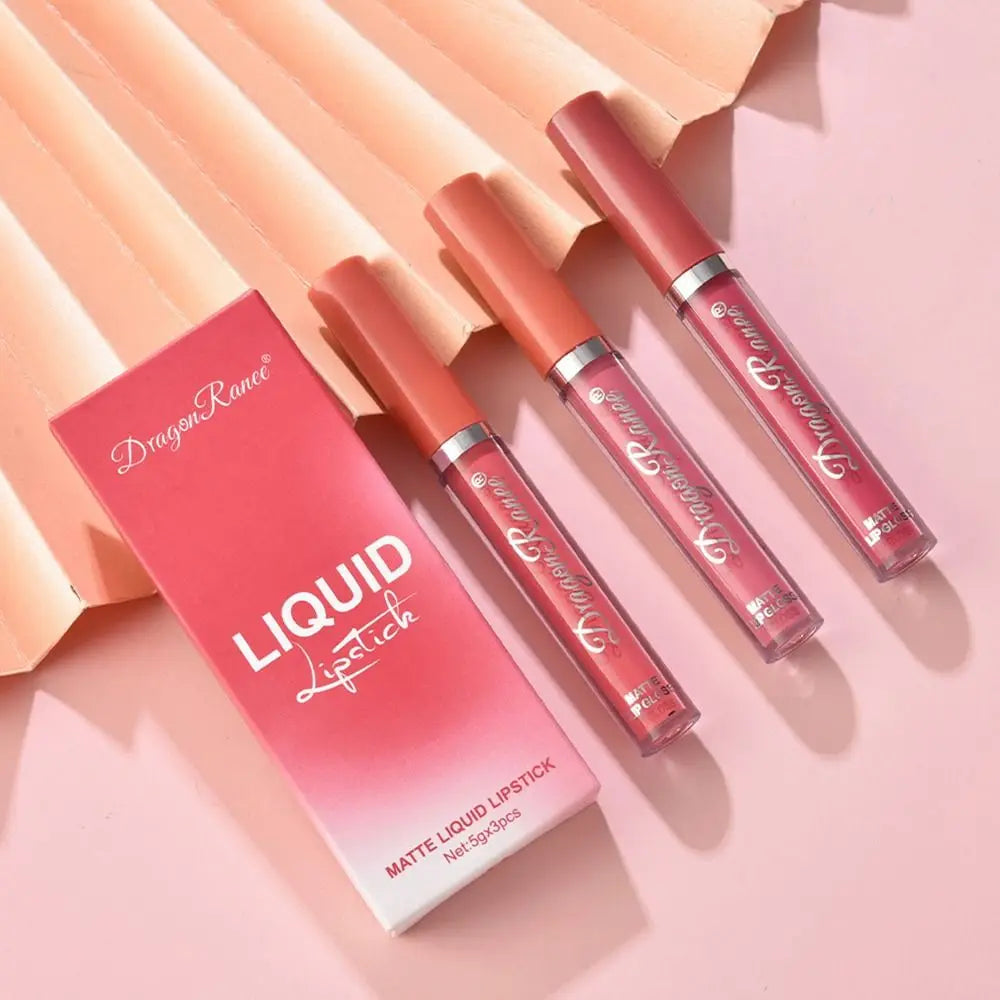 3pcs High Quality Waterproof Daily Style Lip Gloss Velvet Lip Glaze Matte Gloss Lipsticks Womens Lipstick