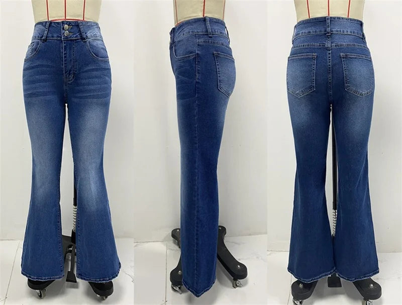 2025 Vintage Mid Waist Washed Stretch Jeans Women New Micro Flared Trousers Casual Commuter Female Denim Pants Trend Streetwear