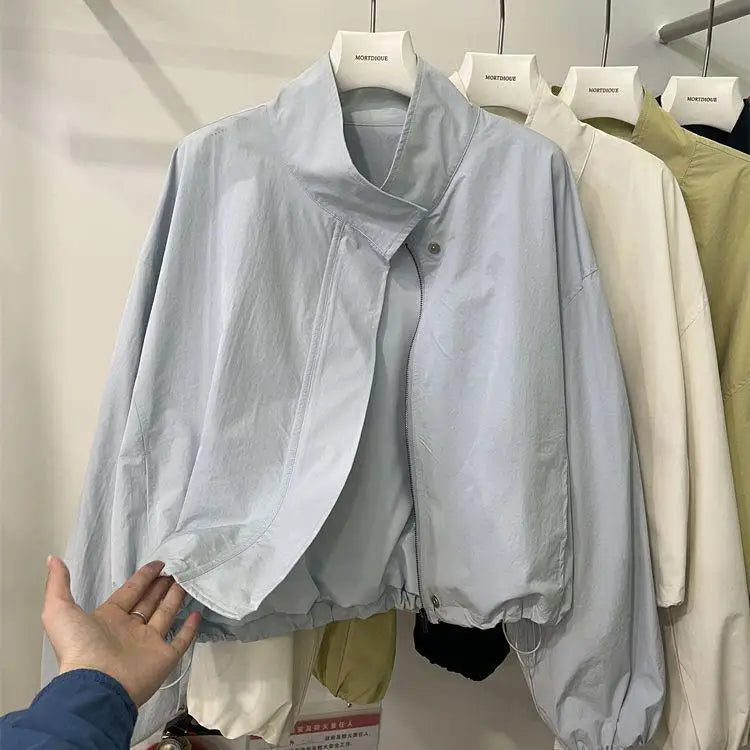 2025 New Red Stand Up Collar Casual Jacket For Women In Spring And Autumn Coat Loose Casual Short And Thin Jacket Top Female