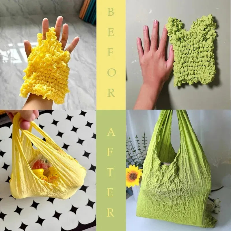 New Bubble Bags Expansion Fold Pleated Flexible Stretch Mini Shopping Bag Large Capacity Elastic Portable Handbag Storage Bag