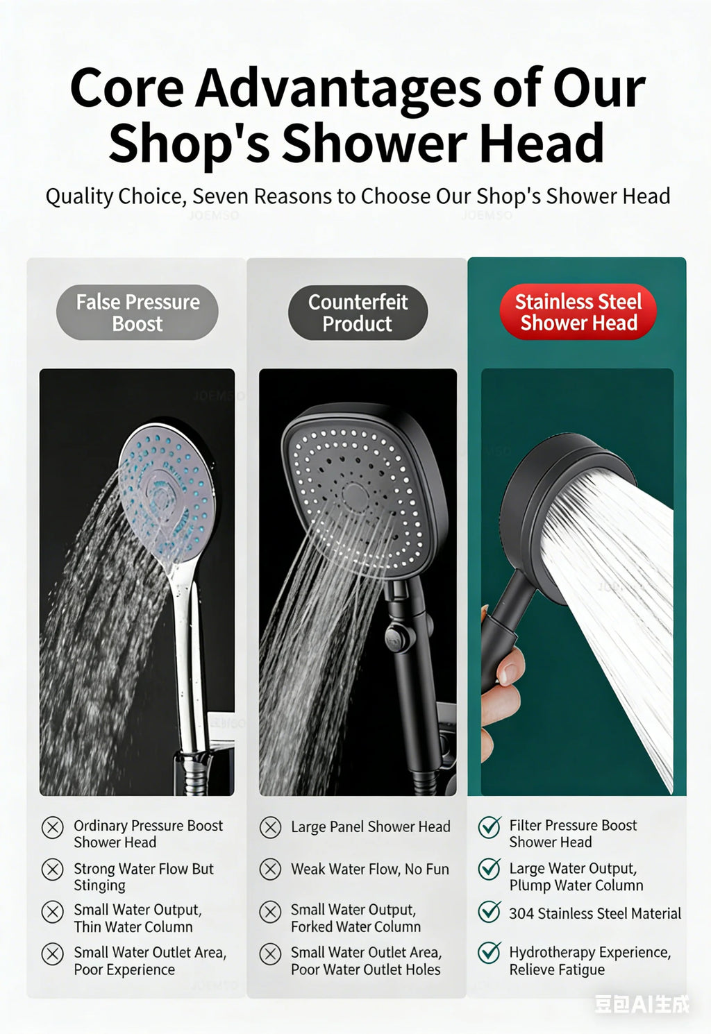 304 stainless steel shower head, handheld shower head for bathroom bathing, bathroom shower head