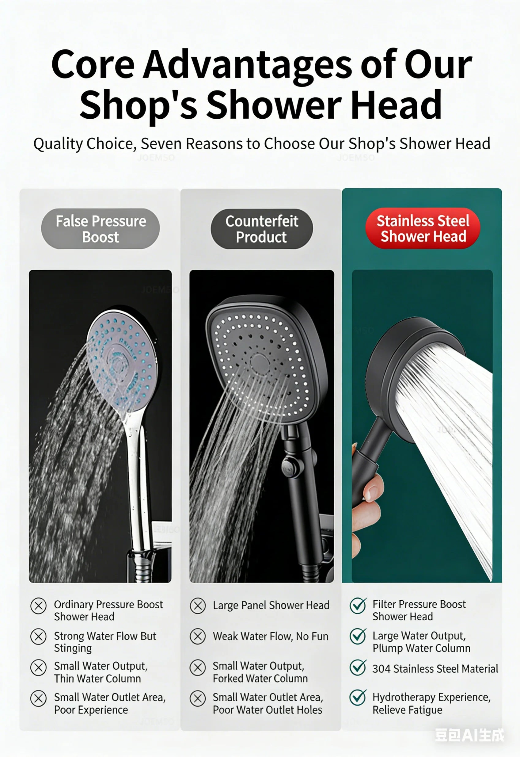 304 stainless steel shower head, handheld shower head for bathroom bathing, bathroom shower head