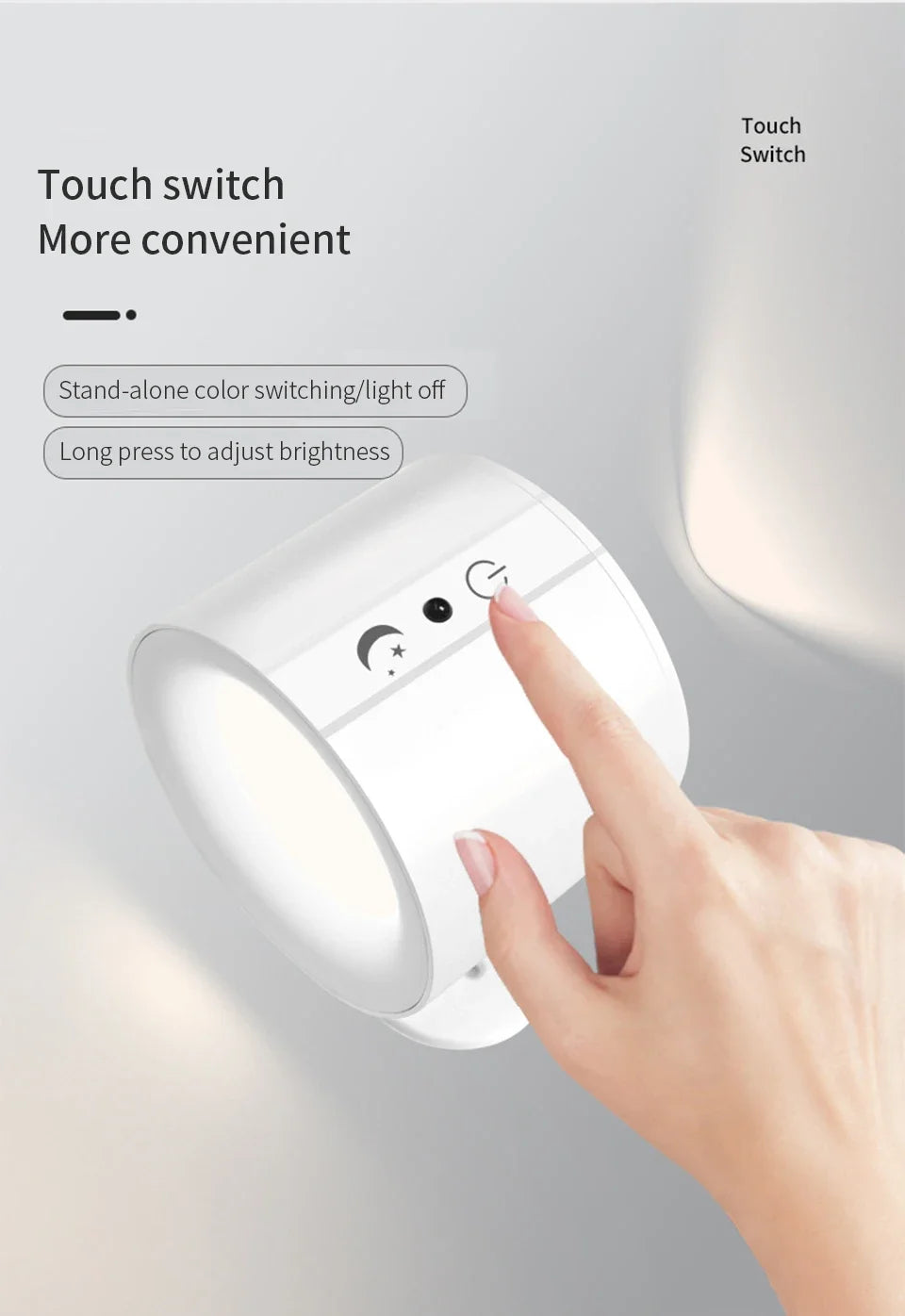 LED Wall Sconces Light Touch Control Double Head Wall Lamp 360 Rotatable 3Colors Wall Lights Wireless Night Lights Bedroom Light