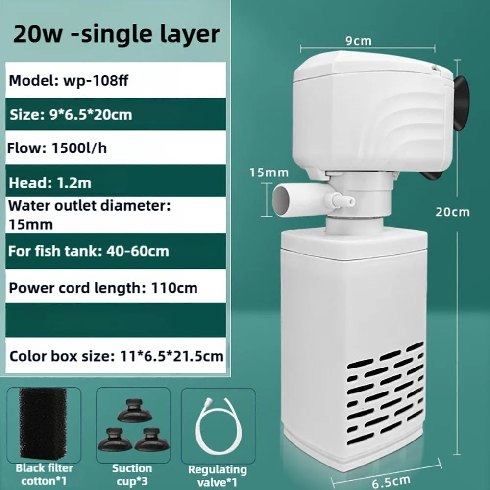 1Pcs Durable Submersible Silent Aquarium Filter Pump 3 in 1 4/6/15/20/25/35W Air Oxygen Aerator Water Change 220V Wave Maker