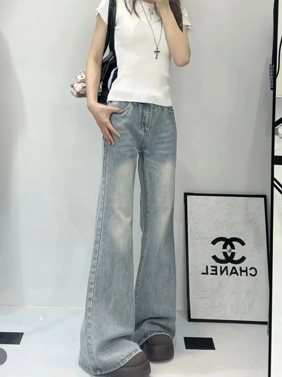 Women's Light Wash Wide Leg Jeans High Waist Loose Fit Denim Pants Casual Streetwear Trousers
