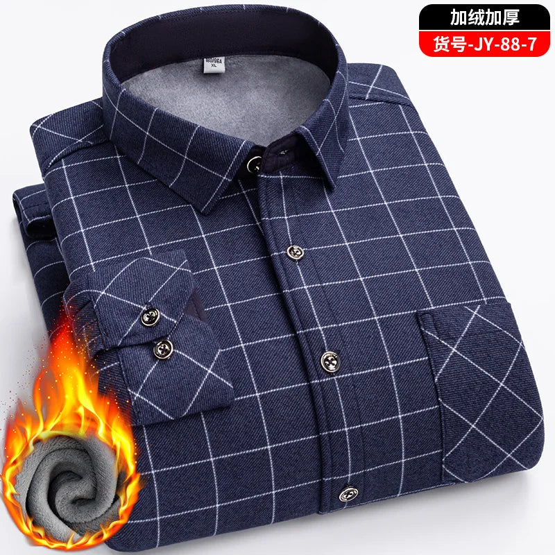 New men's double-sided fleece warm long-sleeved shirt, thickened for winter, cold-resistant, street trend business casual