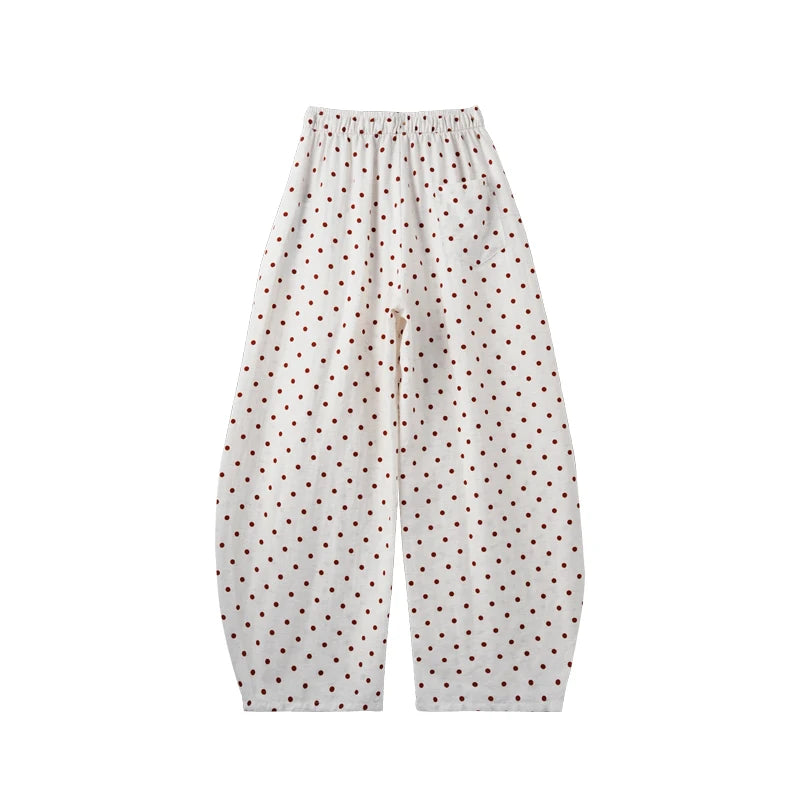 Linen Polka Dot Wide-Leg Pants for Women's Summer, Thin High-Waisted Loose and Laid-Back Style Yamamoto Pants, Casual Straight-L