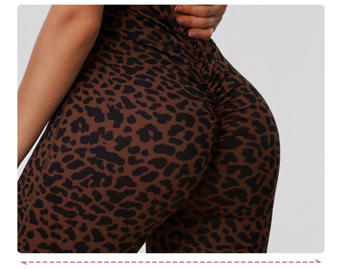 Sexy Hollow Backless Sport Flare Legging Jumpsuit Scrunch Butt Women Clothing Fashion Leopard Sleeveless Zipper Fitness Overalls