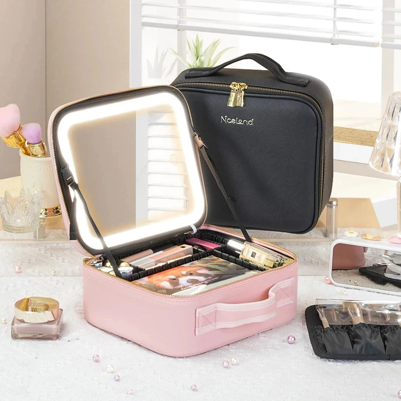 Makeup Train Case with Mirror, Waterproof Portable Cosmetic Organizer with Adjustable Dividers, Ideal Gift