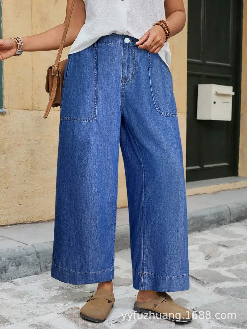 Denim Pant Women Jeans Vintage Wide Leg Long Pants High Waist Straight Trousers Y2k Streetwear Elegant Work Casual Loose 2026