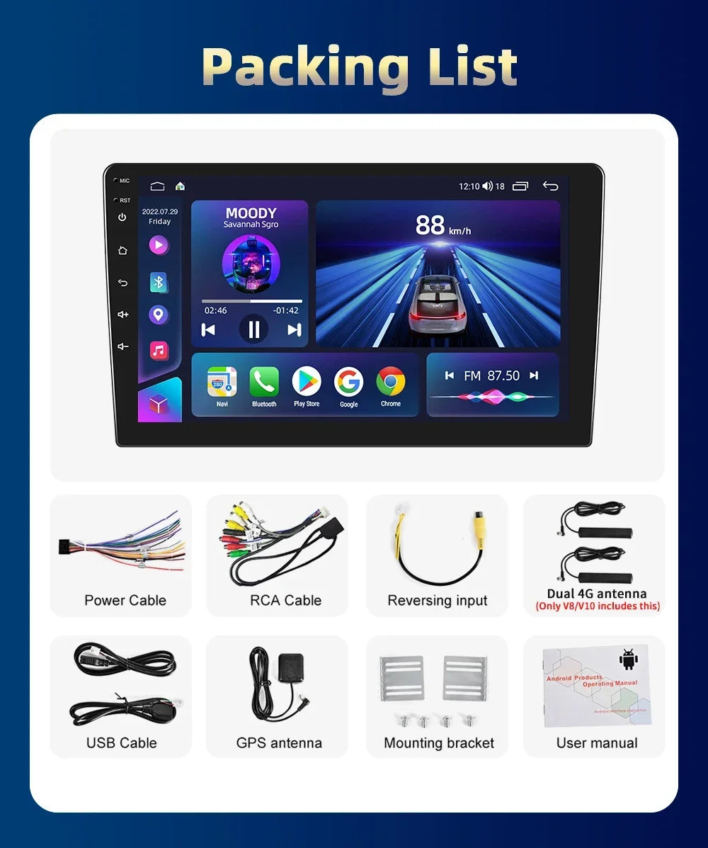 Podofo Android 12 Car Radio Androidauto Carplay 2 Din GPS Car Audio 7"/9"/10" WIFI BT Automotive Multimedia Player For VW Ford